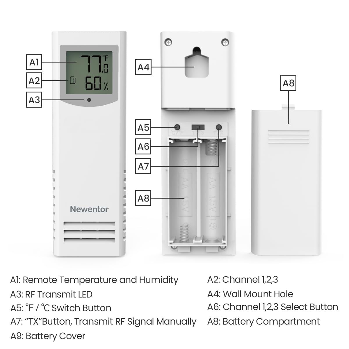 Newentor Indoor Outdoor Remote Sensor Indoor Outdoor Temperature and Humidity for Model Q7 Q8 image number 2