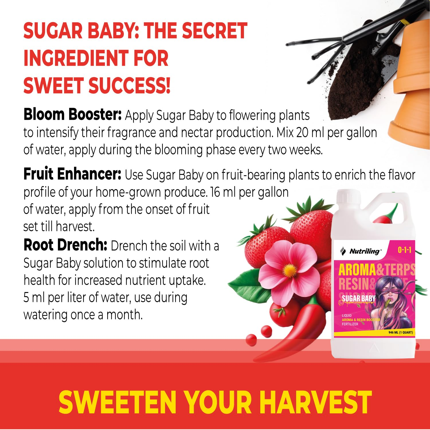 Terpenes Enhancer - Hydroponic Nutrients for Big Bud and Bud Candy Taste. Use as Soil Flower Food and Hydroponic Plant Food - Sugar Baby 0-1-1 Bloom Booster Terpinator by Nutriling image number 3