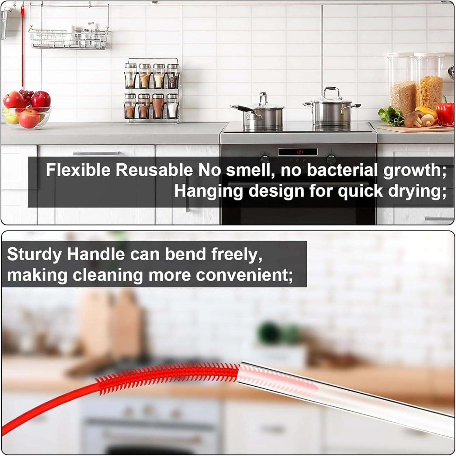 Silicone Straw Cleaner Brush Set 6Mm+8Mm, Soft Bristle, Bendable+Clean Reusable Straws/Travel Bottles+Home/Travelers+Crevice-Friendly, Durable+Straw Cleaner Brush Extra Long(Red) image number 6