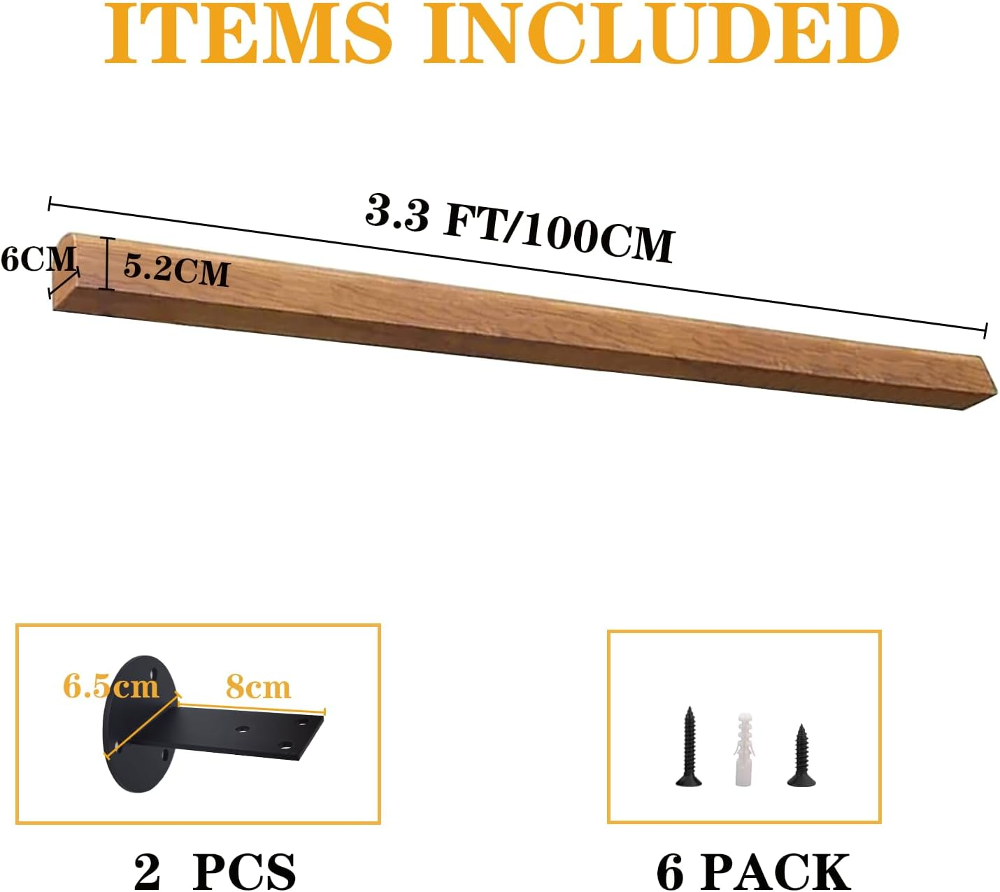 WUTUSENT 3.3FT/100CM Wooden Stair Handrails, Non-Slip Staircase Handrail,Hand Railings for Stairs Indoor Outdoor, for Home Garden Corridor Lofts Kindergarten Guardrail Decking Railings image number 4