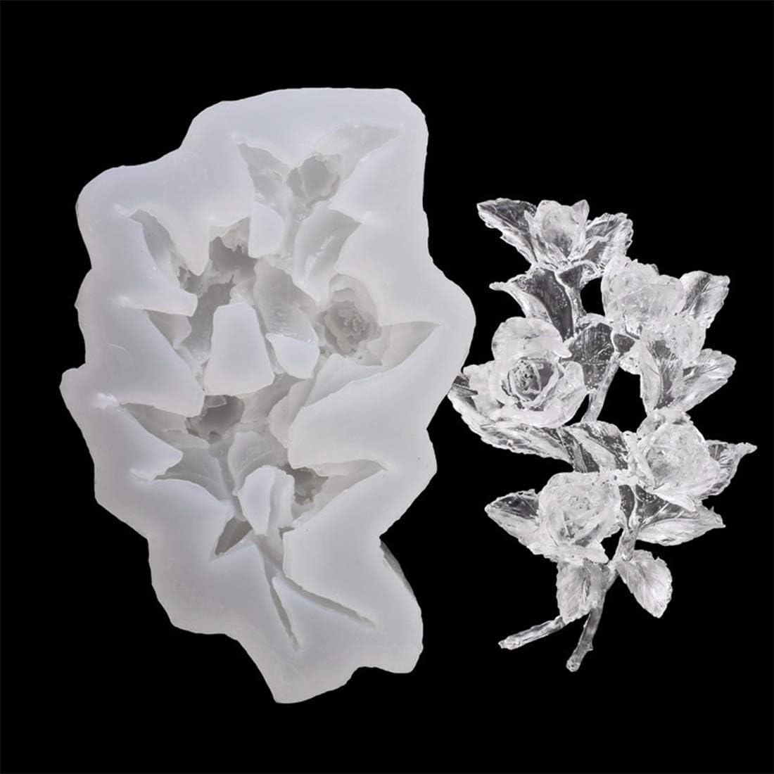 Fineinno 3D Rose Flower Silicone Molds for Epoxy Resin,Floral Crystal Molds with Stems Bouquets Branch Casting Mould for Fondant Chocolate Candy Soap image number 4