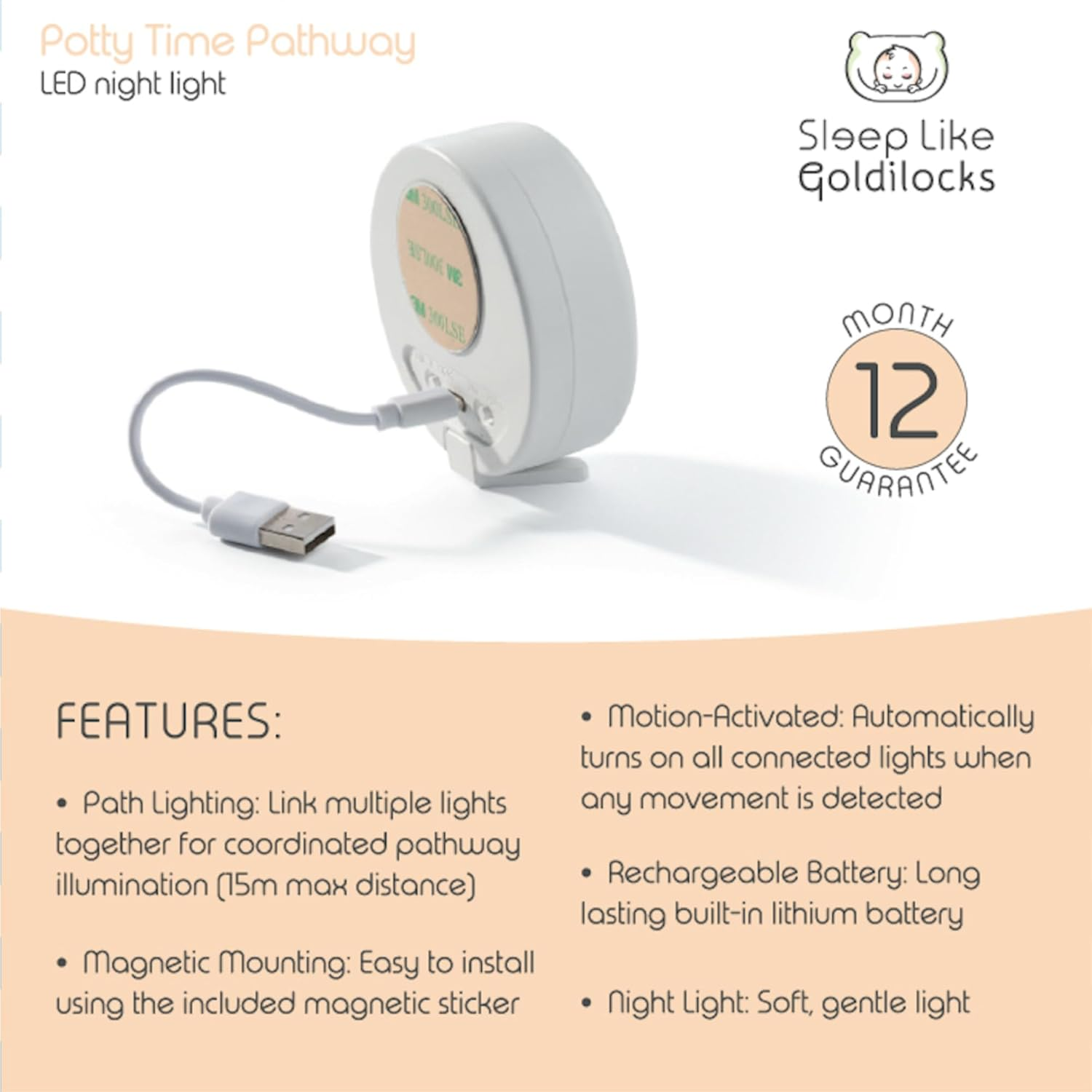 Motion Sensor Night Lights, 3 Pack | the Only Linked Motion Sensor Lights | Create Safe Light Pathways to the Bathroom, Hallway or Stairs. Soft Light, Rechargeable with 8 Week Battery Life.