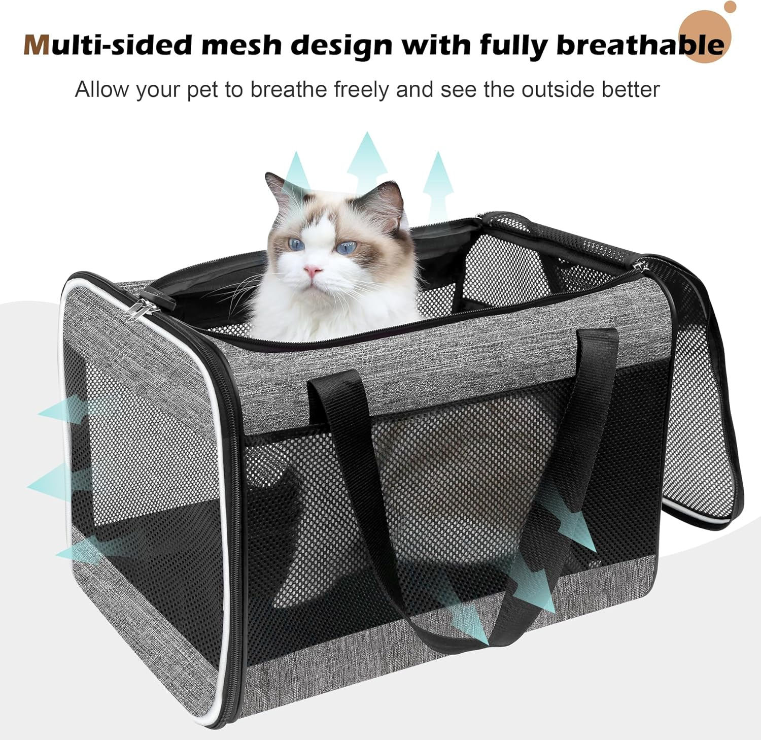 Hicaptain Cat Carrier Bag, Lightweight Soft Cat Carrier with Top Mesh Window, Breathable Pet Carrier for Medium Cats and Small Dogs Puppies up to 15 Lb - Grey image number 1