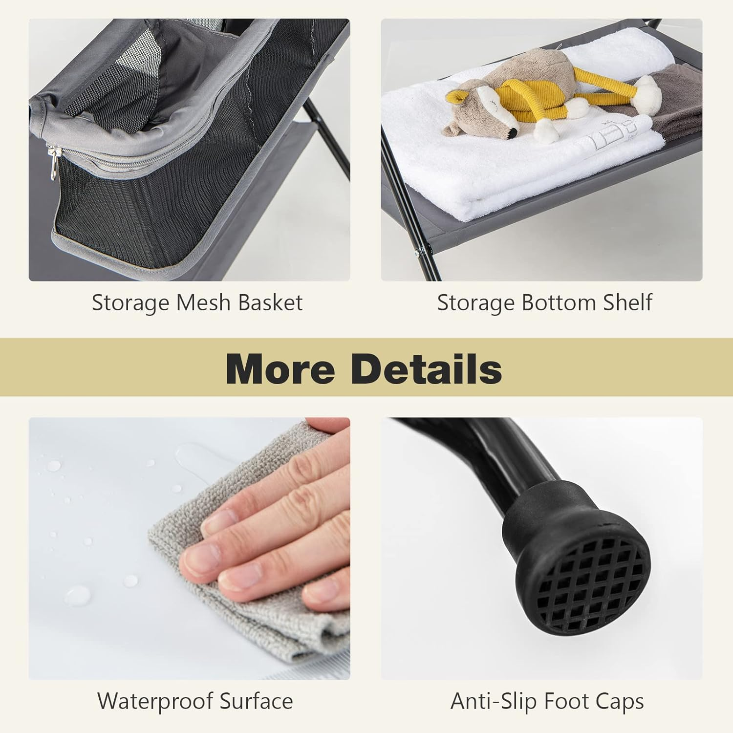 INFANS Baby Portable Changing Table, Infant Diaper Station with Storage Basket & Shelf, Foldable Nursery Organizer (Grey) - Black image number 6