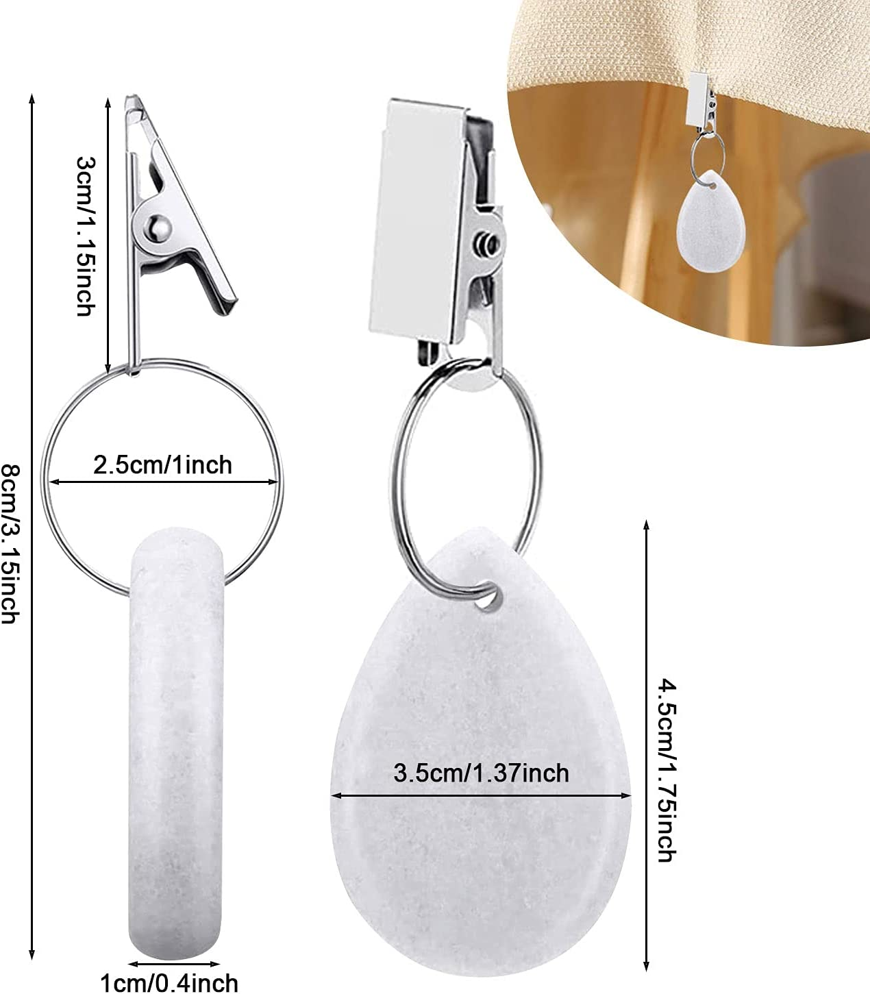 Aulufft 12 Pieces Tablecloth Weights Teardrop Shape Table Cover Weights Stone Tablecloth Weights Hangers with Metal Clip Tablecloth Pendants for Outdoor Picnic Family Dinner Table Cloth Decoration image number 3