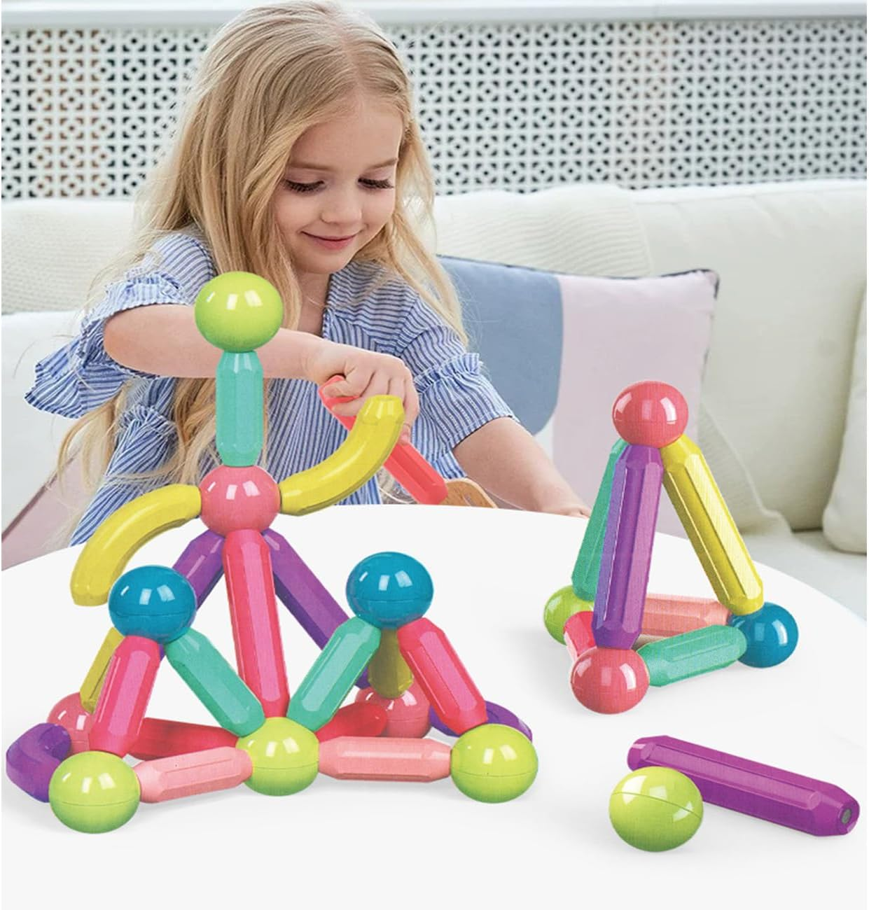 Toddler Magnetic Blocks Building Toys, Kids Montessori Toys for 3+ Year Old Girls Boys, Educational Magnetic Sticks and Balls Preschool Toys, Construction Sensory Toys Gifts (42Pcs Color Box) - 25Pcs Color Box image number 5