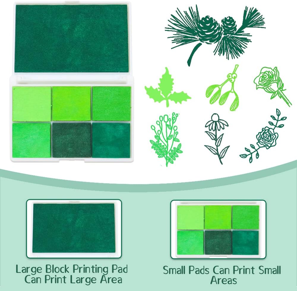 7 Colors Washable Ink Pad - Large & Small Sizes for Stamp, Finger, DIY Craft, Paper & Wood - Multi Colored Finger Ink Pad with Glitter (Green) image number 5
