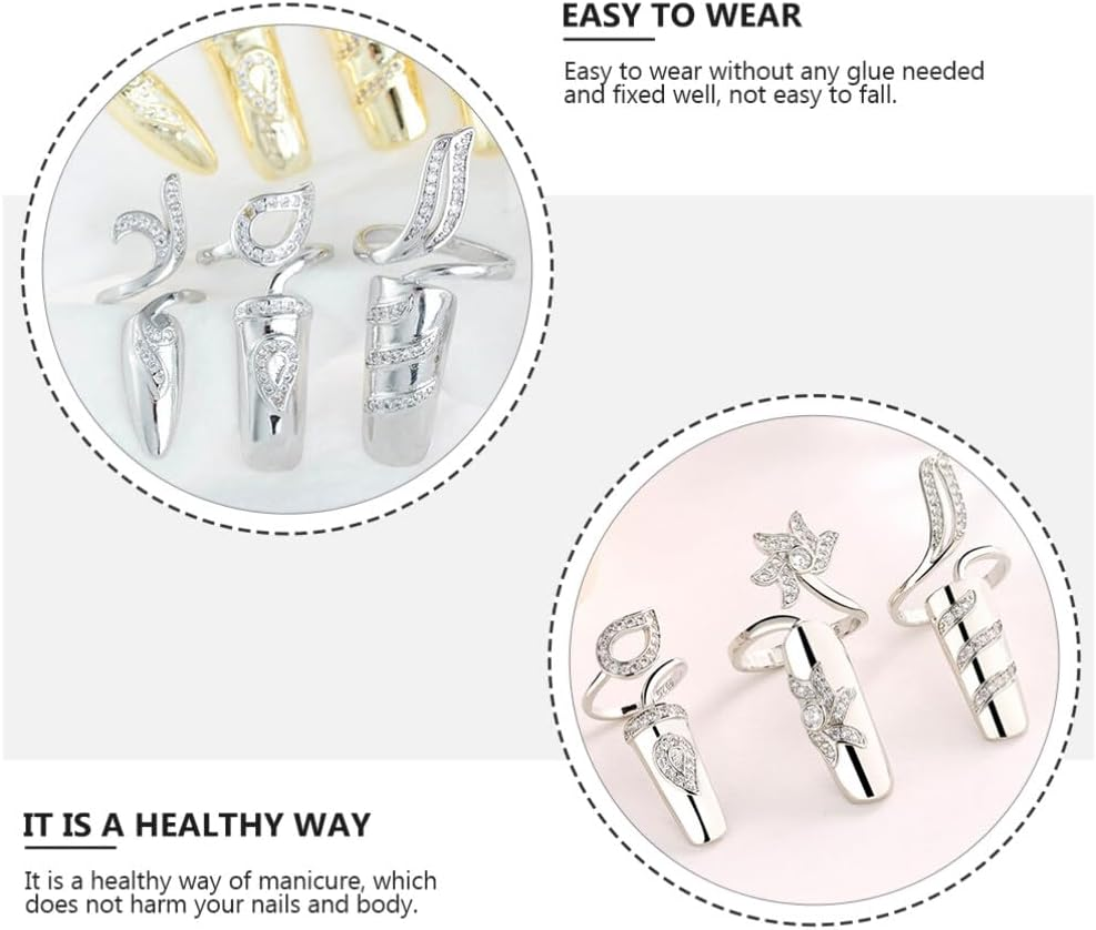 FRCOLOR 8 Pcs Women Fingernail Nail Ring Fingernail Rings Rhinestone Ring Rings Fashion Simple image number 7