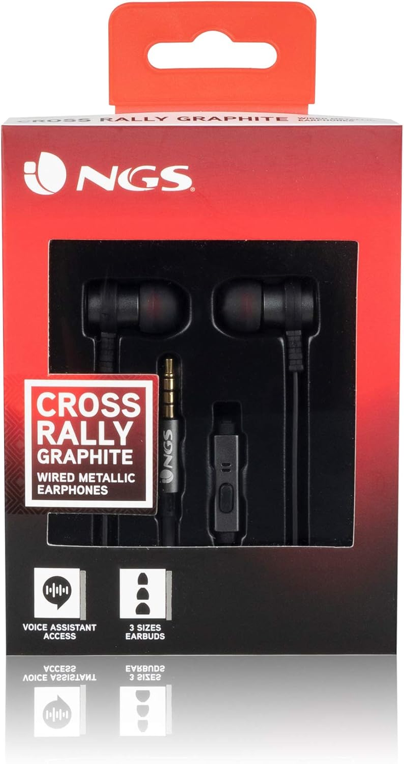 NGS Cross Rally Graphite In-Ear Headphones with Voice Assistant Technology and Integrated Microphone - Graphite - S/M/L Graphite
