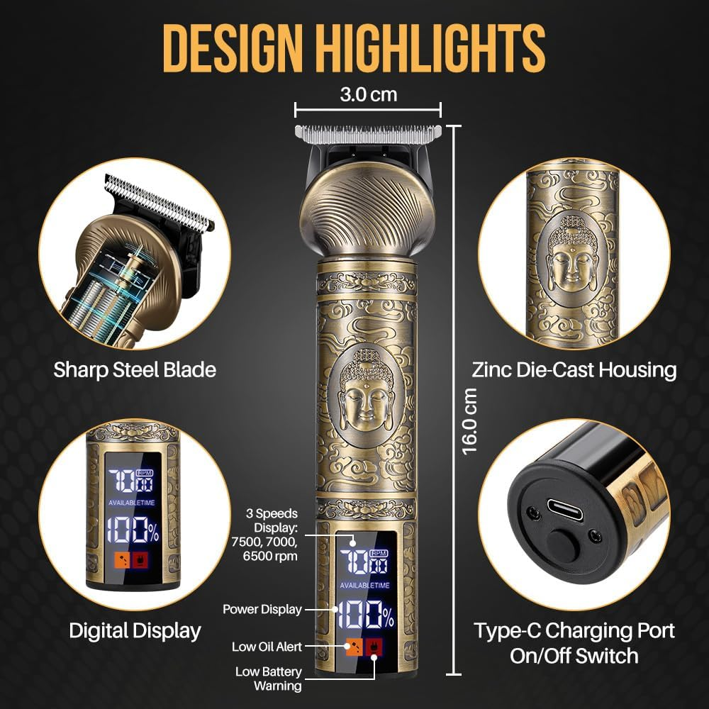 WOTOW 5 in 1 Beard Trimmer for Men - Electric Hair Clipper with LED Display, Rechargeable Trimmer Kit for Nose, Face, Mustache & Body Grooming, Electric Shavers Type-C Fast Charging, Mens Gifts image number 6