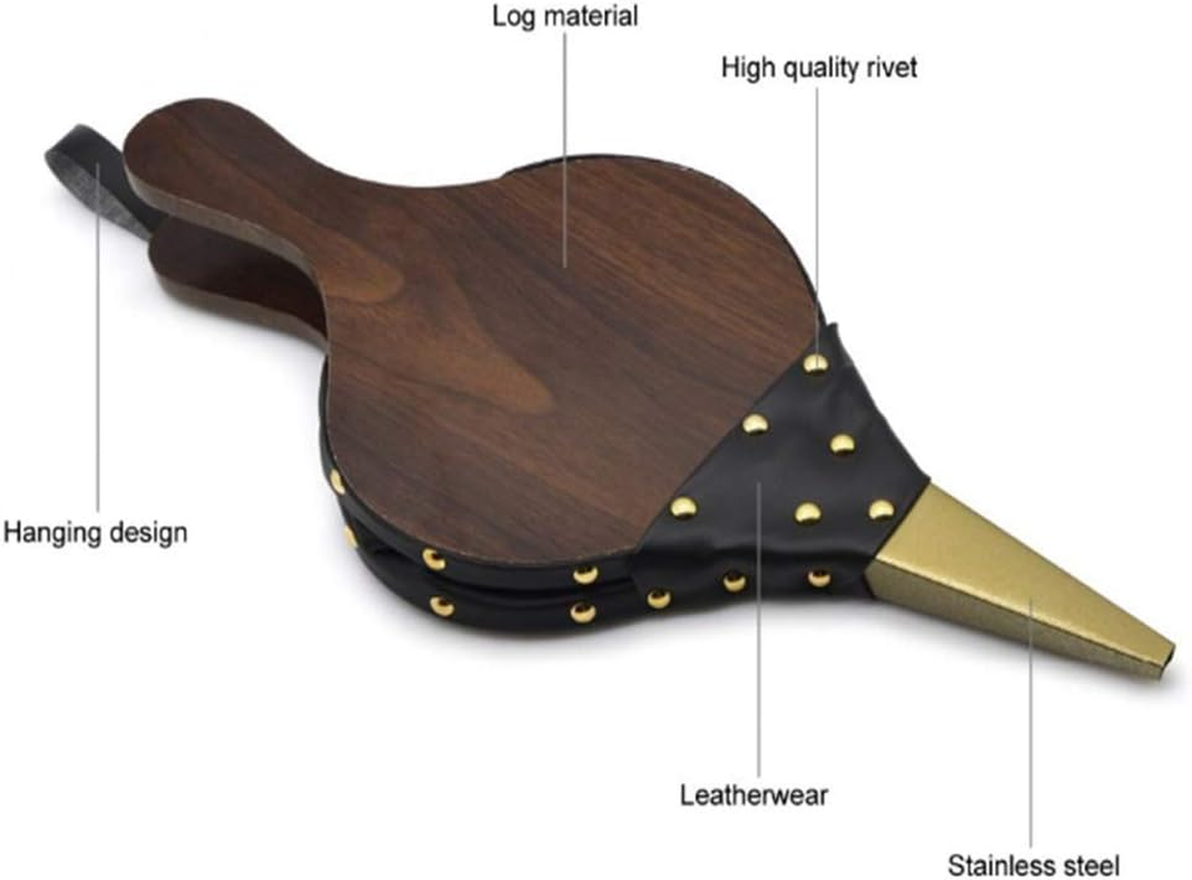 Fireplace Bellows/Fire Bellow - Wood Hand Air Leather Bellow Cooking Fan - Fire Tools for Outdoor Camping/Bbq Grill/Chimney/Fires Pit 15" X 6.7"