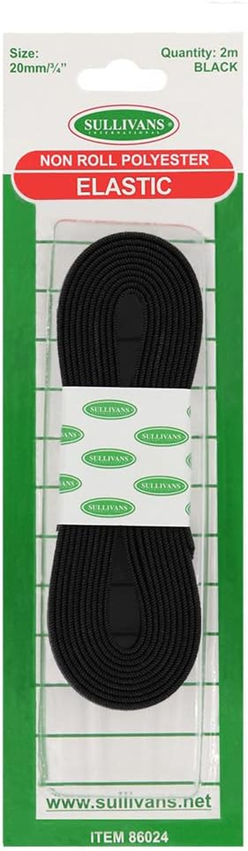 Sullivans Non Roll Polyster Elastic, 2 Meter Length X 20 Mm Width, Black image number 1