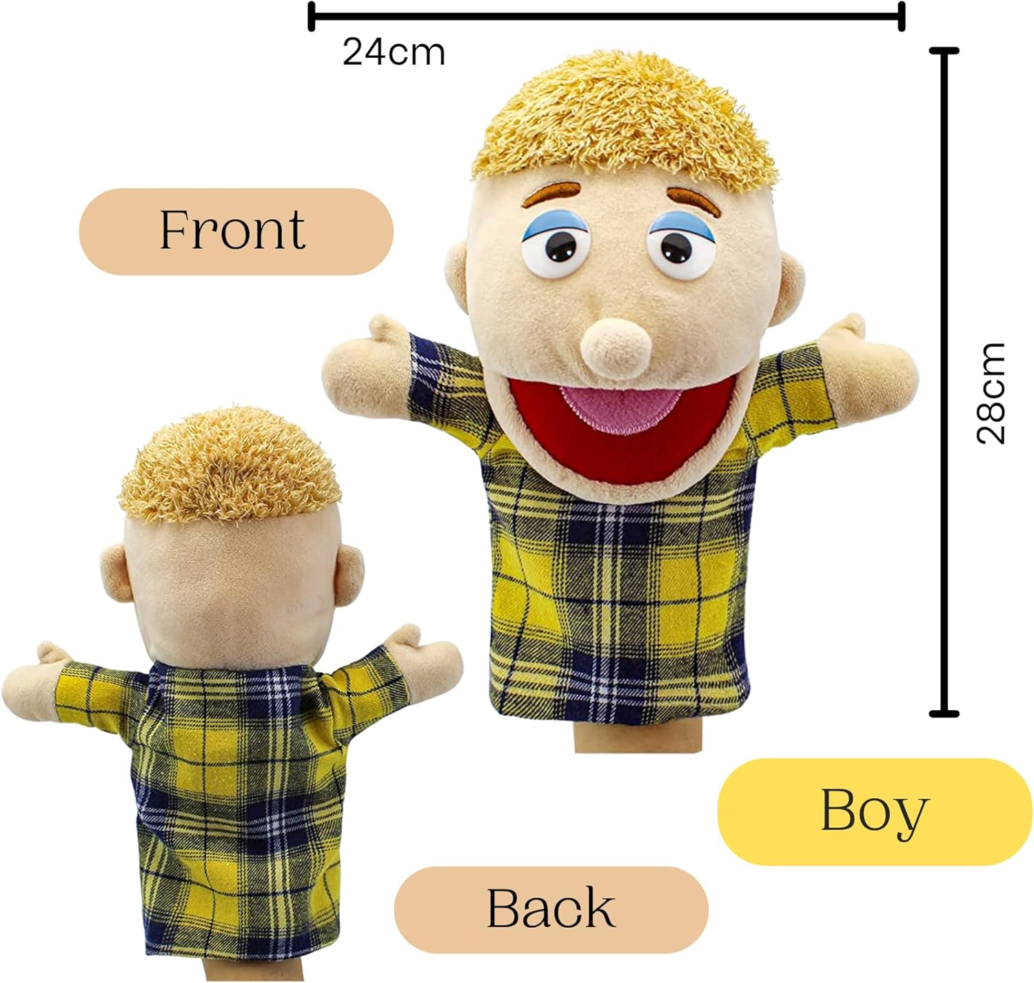 Hand Puppets Family Set of 4 - Mum, Dad, Boy & Girl - Plush Stuffed People Puppets with Moveable Mouths 28-30Cm Soft Role Play Toys for Kids (Dad, Mum, Boy, Girl 4Pk) image number 3