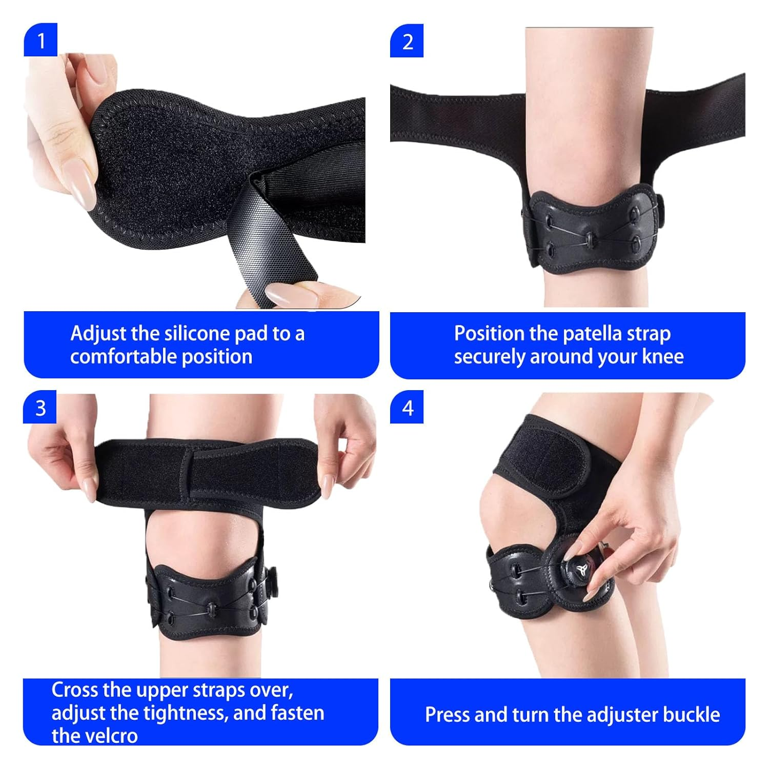 Knee Brace with Rotating Buckle & Silicone Gel Pad - Adjustable Open-Patella Knee Support for Arthritis Pain Relief, Meniscus Tear Recovery, Running Knee Protection Right-M image number 2