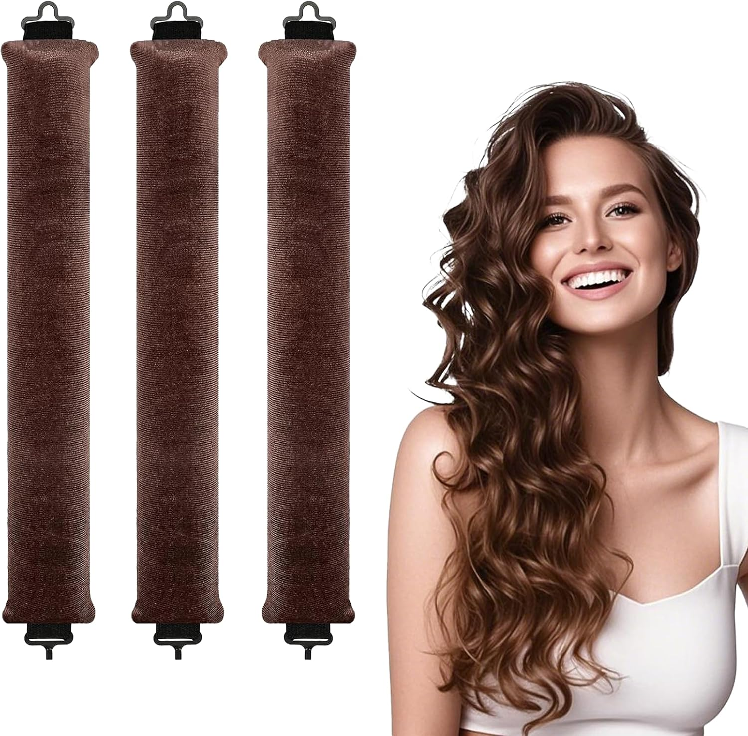 Pack of 3 Heatless Curls Band, Heat-Free Curlers, Curls without Heat, Hair Curler Hair Curling Band Curls Overnight for All Hair Types, Brown image number 2