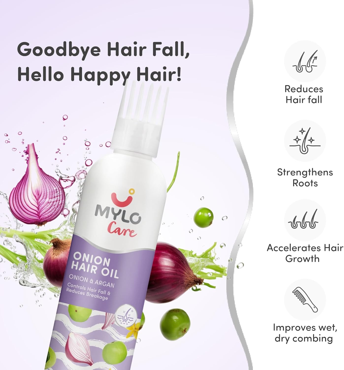 Mylo Care anti Hair Fall Oil with Onion 200Ml, Nature'S Best Solution against Hair Fall with the Goodness of Almond Oil, Coconut Oil, Argan Oil, Amla & Bhringraj, No Silicones, Parabens & Mineral Oil image number 2