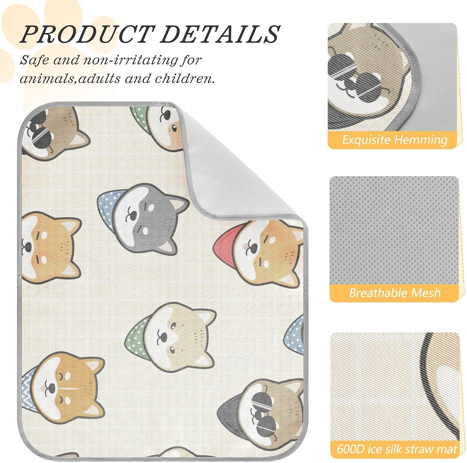 AIXIWAWA Shiba Inu Group Pet Cooling Mat for Cats Dogs Print, Summer Self Cooling and Sleeping Pad Small Size Non Toxic image number 3