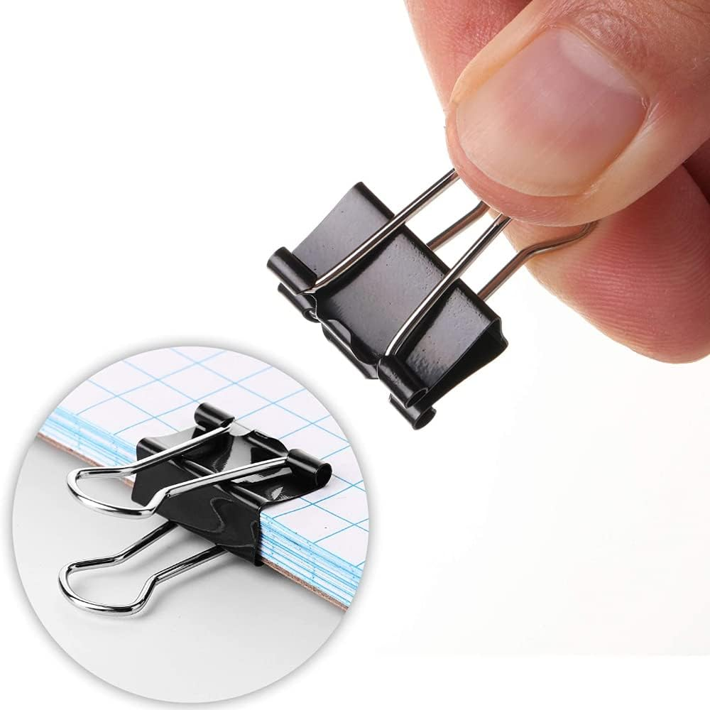 Paper Clips and Binder Clips Set, Metal Assorted Sized Binders with Push Pins, Black Office Supplies for Desk, Durable Desk Accessories - Black image number 3