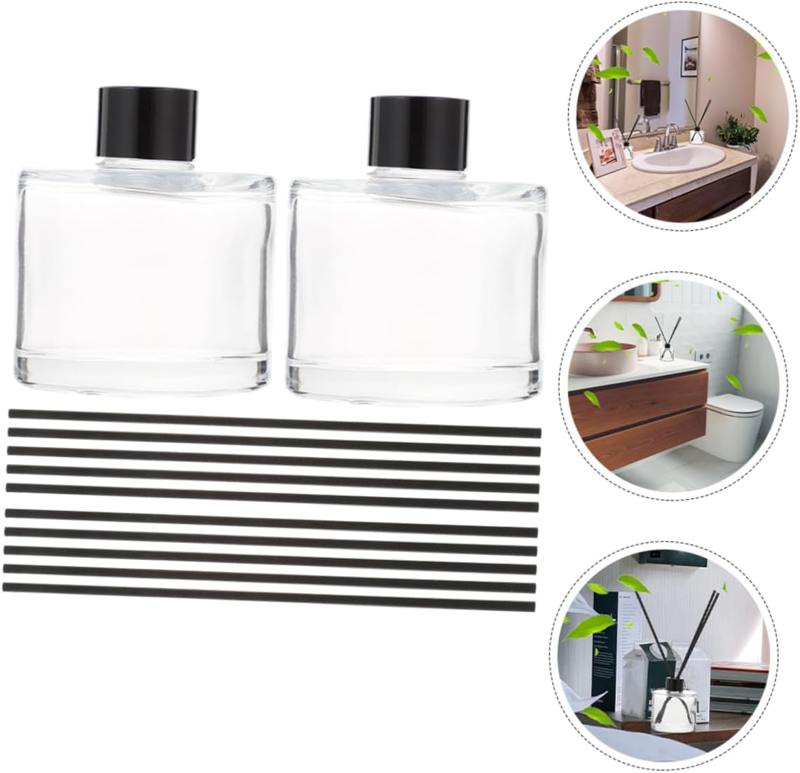 Alipis 50Ml Square Glass Perfume Diffuser Bottle Set Black 16Cm Reeds, Refillable Essential Oil Aromatherapy Diffuser for Home and Desktop Decoration image number 2