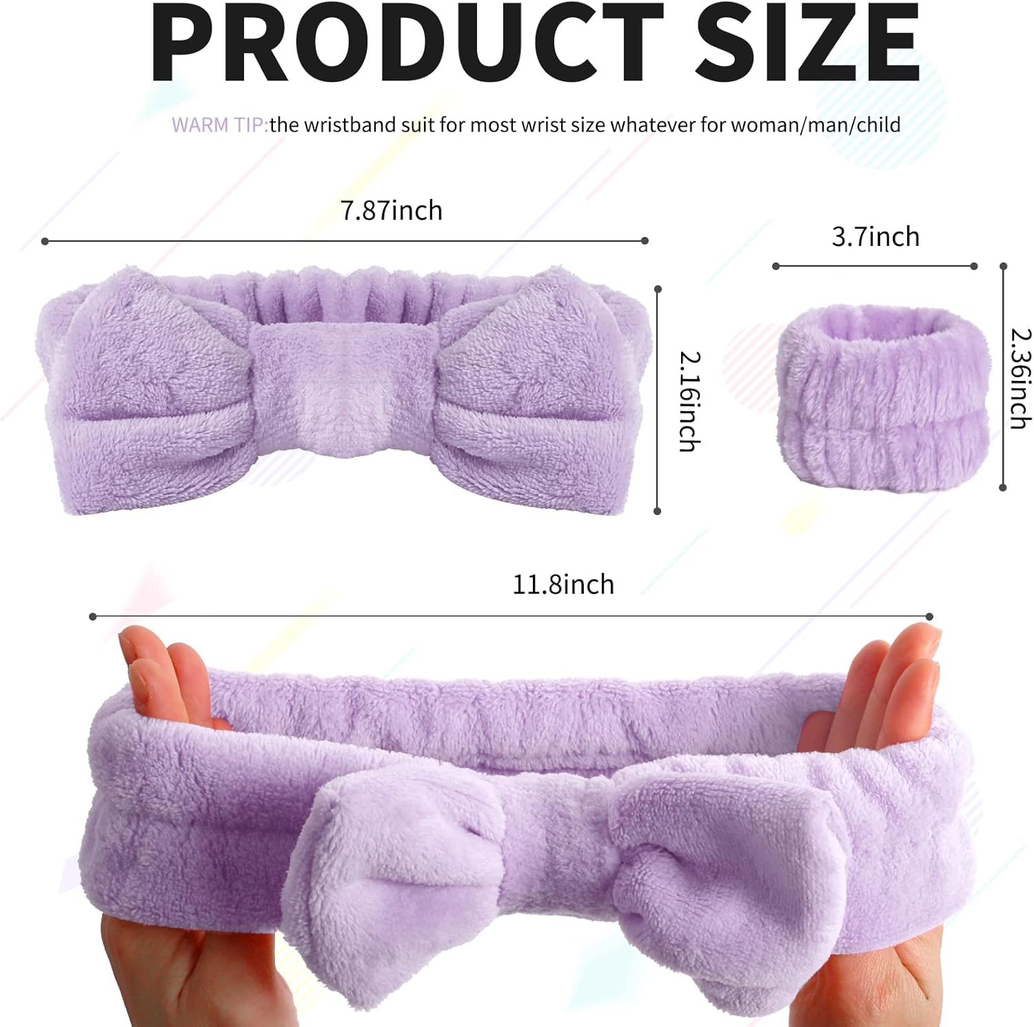 WSYUB Spa Headband, Wristbands, Headband for Washing Face, 2Pcs Wristlets for Sleeves Dry, Make up Headband,Purple image number 5