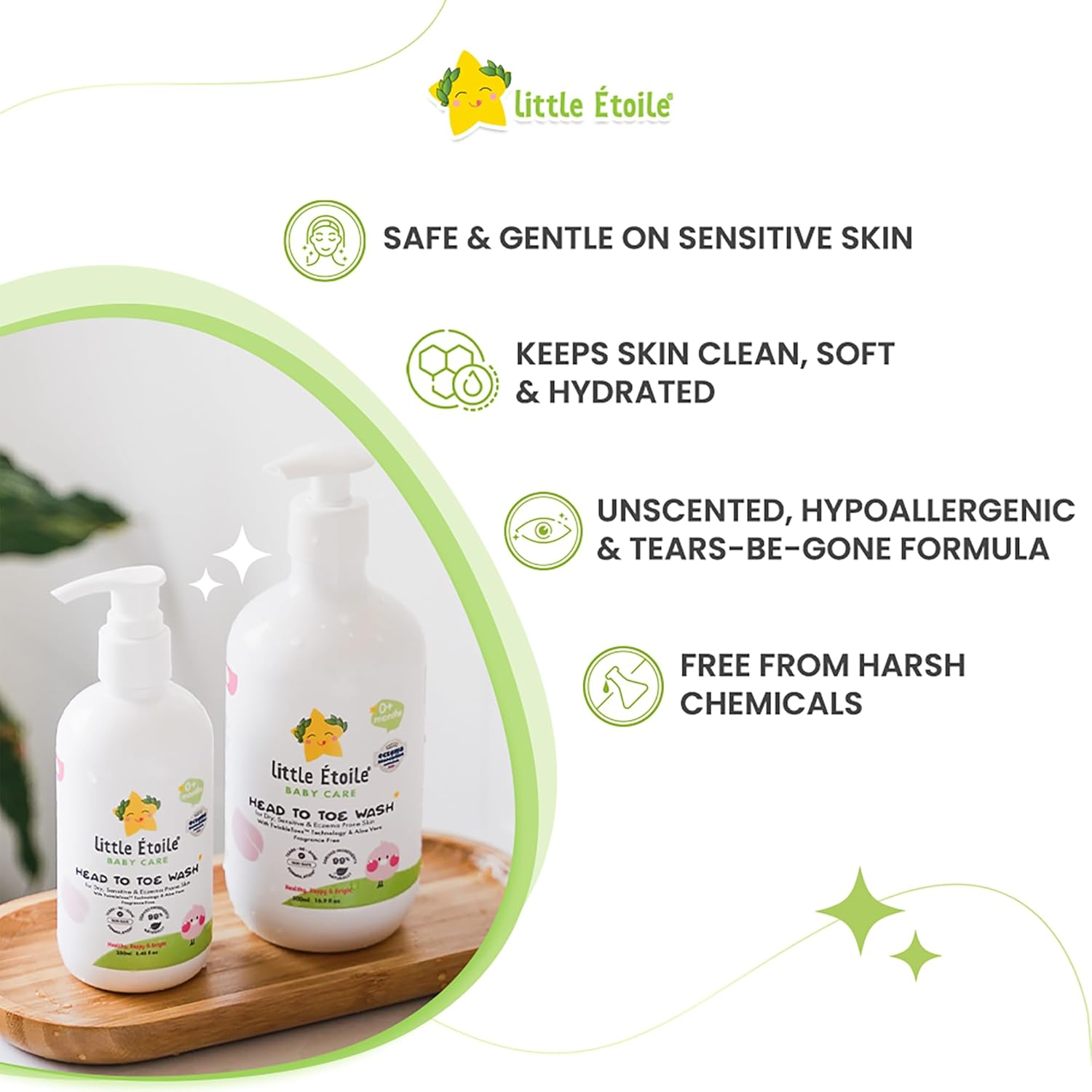 Little &Eacute;toile Gentle Head-To-Toe Baby Body Wash | 2-In-1 Hair & Body Cleanser for Delicate Skin | Hypoallergenic, Sulphate-Free | Made in Australia (Eczema-Prone Skin, 250Ml) image number 4