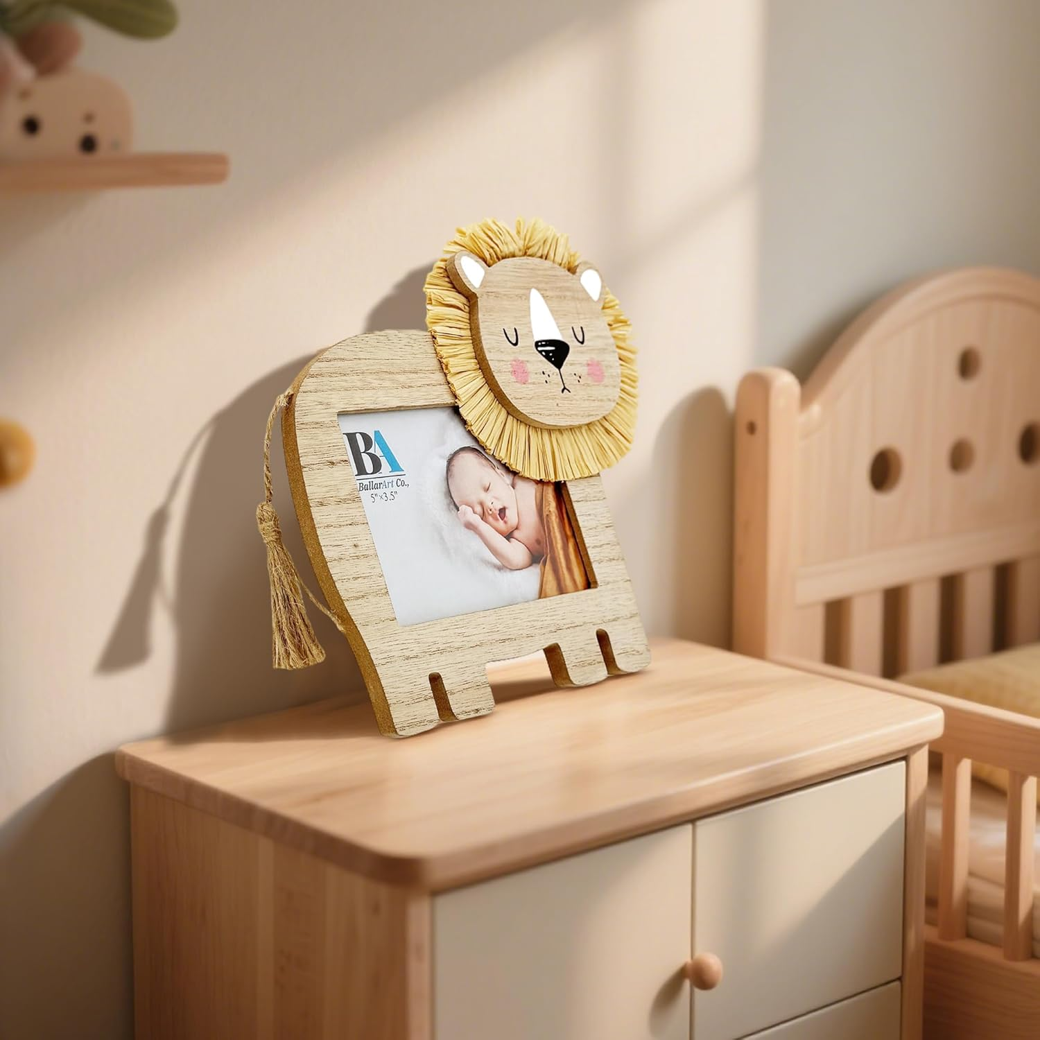Ballarart CO Baby Photo Frame - Cute Lion Baby Picture Frame, Personalized Newborns Baby Shower Birthday Gift with 5X3.5" Picture Slot, Nursery Wall Decor image number 5