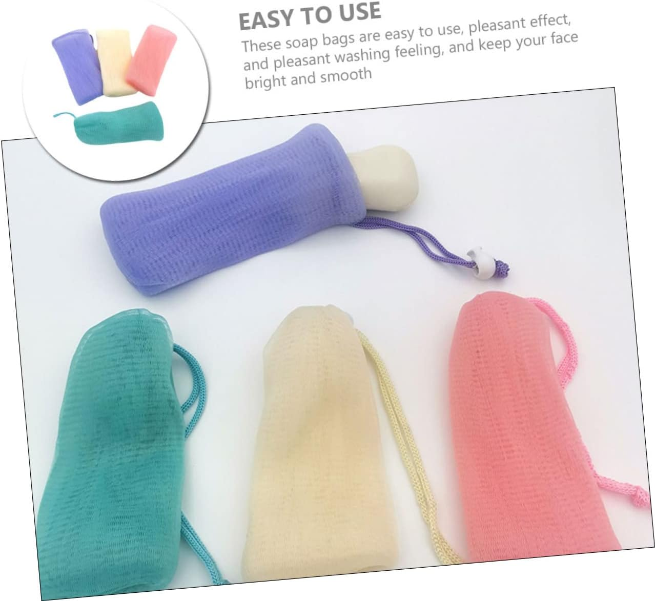 Beavorty 4Pcs Exfoliating Soap Pouch Mesh Travel Pouch for Bar Soap Bath Holder Portable Mesh Organiser Bags image number 2