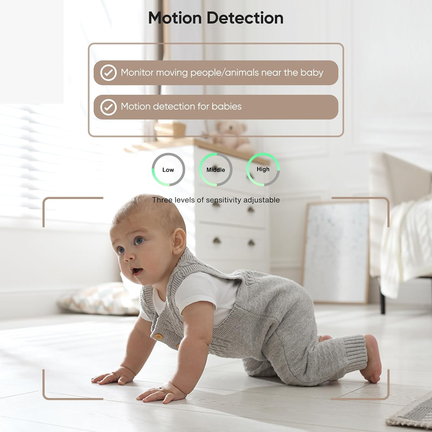 Bonoch 5.5" 1440P Baby Monitor 2 Cameras, Dual Video Monitor with Split Screen, Smart No Wifi Baby Monitor Camera, Detect Sleep Turnover/Cry/Motion, 240H Long-Lasting, Hack Proof, White Noise, Gifts image number 4