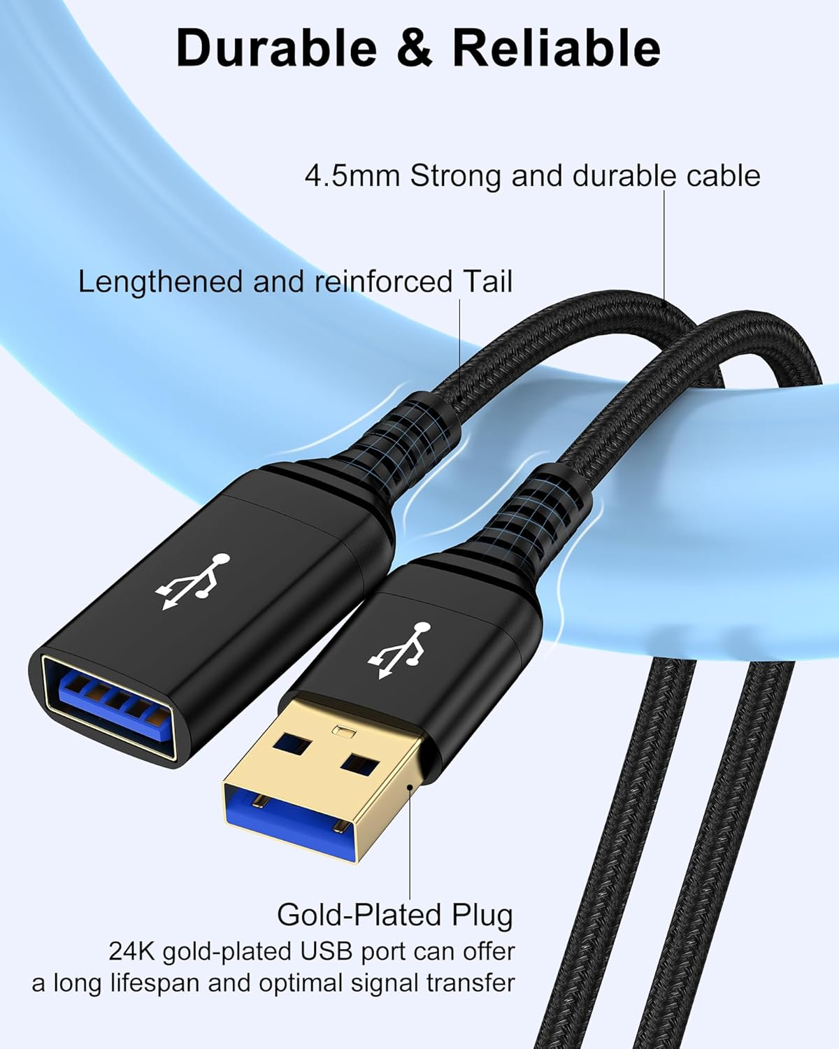 USB Extension Cable, USB 3.0 Male to Female Extender &ndash; Fast Data Transfer Cable for PC, Webcam, Printer, USB Keyboard, Flash Hard Drive, Camera, Controller (Type a to A, 6Ft) image number 2