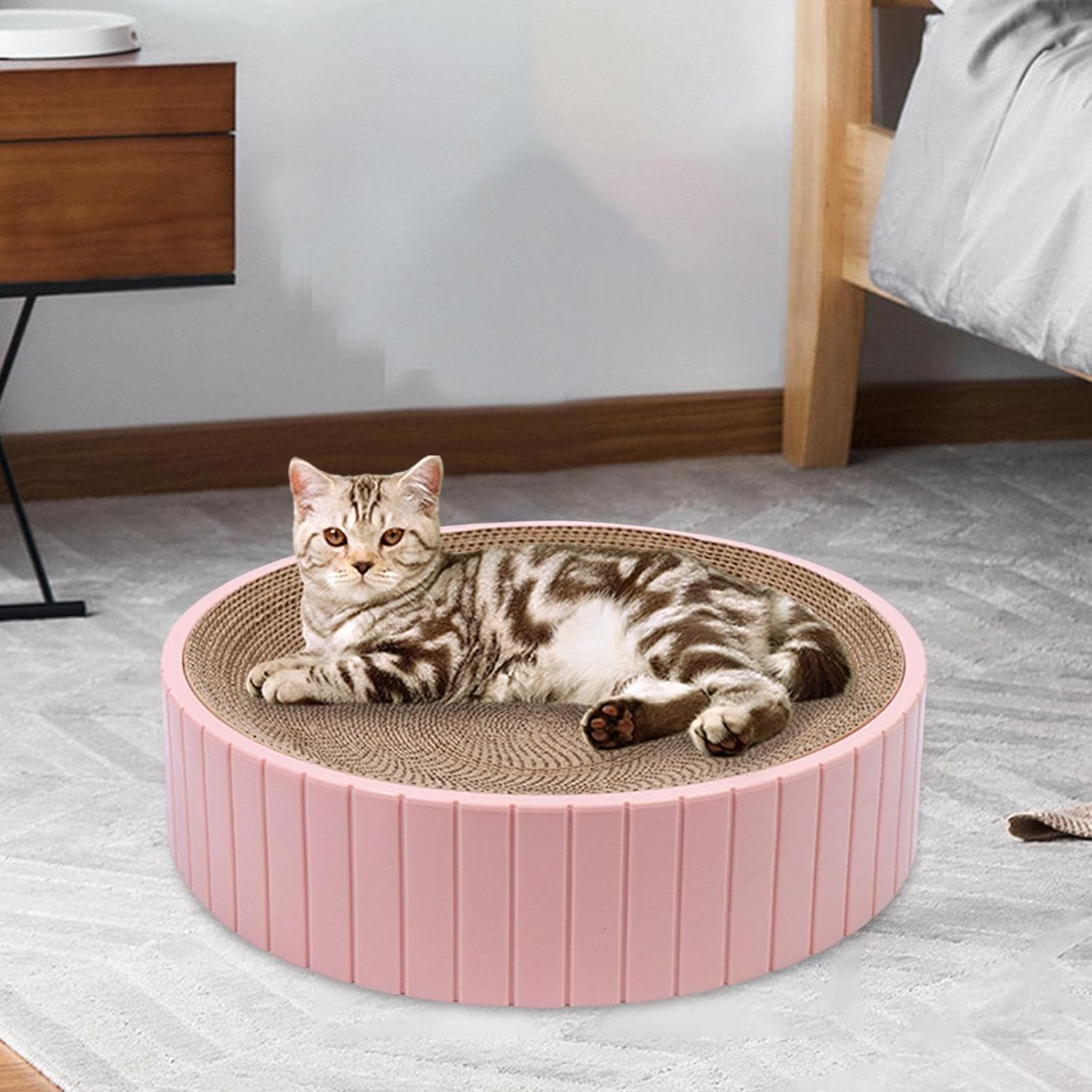Fenteer round Cat Scratcher Durable 31Cmx31Cmx6Cm Sofa Protector Detachable Nest Bed Cat Scratching Board Bed Scratch Board for Rest Kitty Kitten, Pink image number 6
