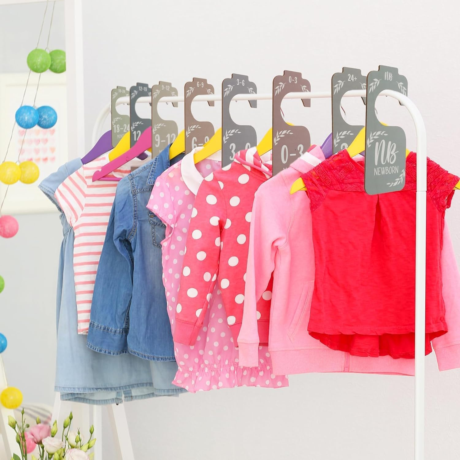 Wooden Baby Closet Size Divider Organizer Hanger Clothing Dividers,8Pcs Double-Sided Baby Wardrobe Divider Wooden Clothes Hanger,Wooden Baby Closet Size Divider Organizer Hanger Clothing Divider image number 4