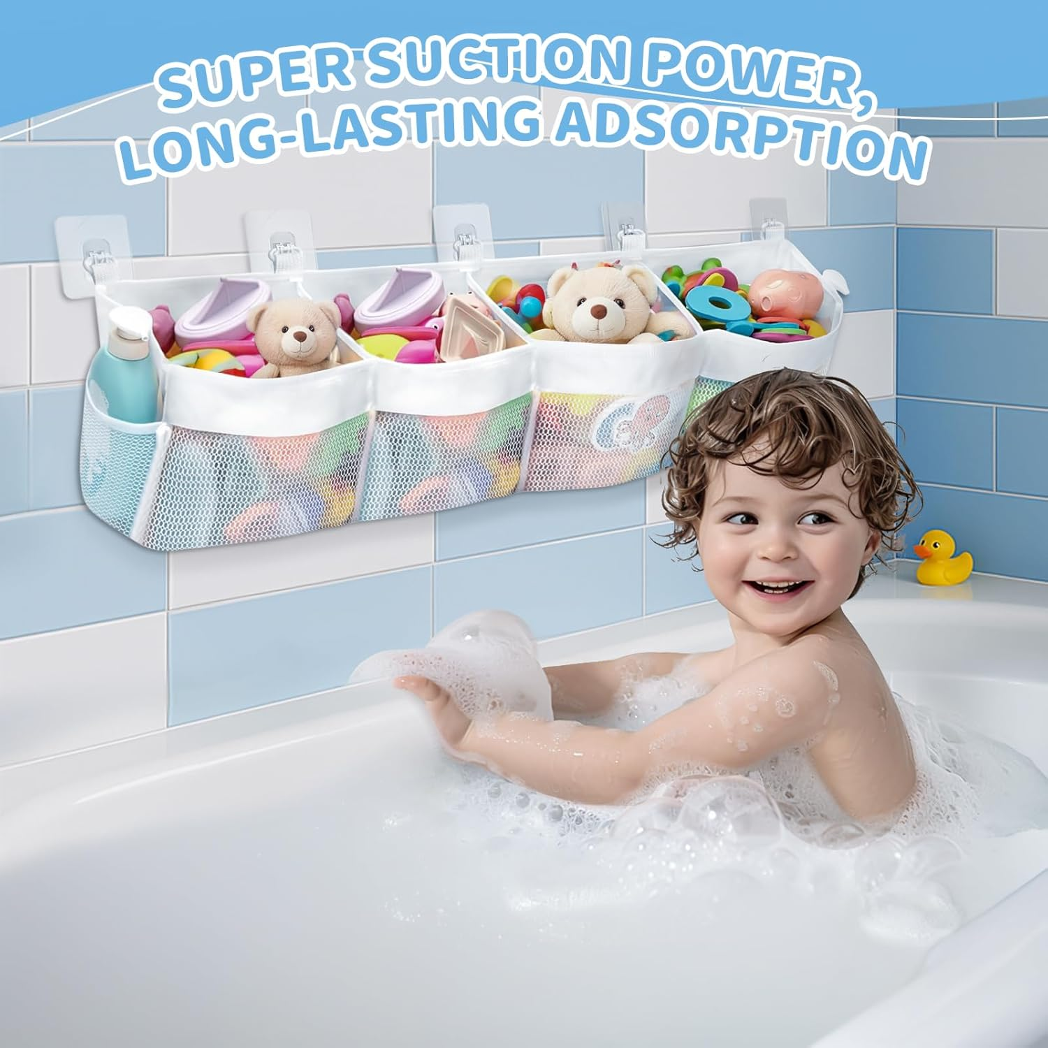 Bath Toy Storage Organizer - 4 Compartment Horizontal Large Openings Bath Toy Organizer for Tub, Capacity Upgrade Storage and Holder, Bathtub Toy Holder for Easy Access and Sorting of Toys image number 2