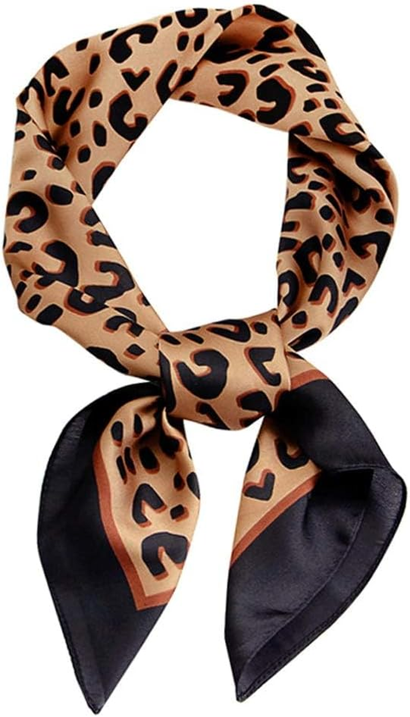 GERINLY Women Square Scarf Leopard Print Neckerchief Animal Pattern Satin Bandana Neck Wrap Silk Hair Accessory