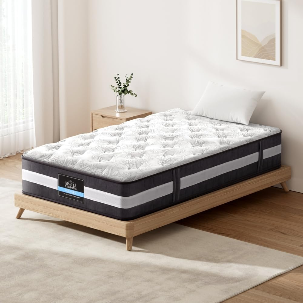 Giselle Bedding Queen Mattress Bed Mattresses Innerspring Foam 30Cm Thickness, with 7-Zone Pocket Spring System and Breathable Euro Top, 5Yrs Warranty, Medium Firm, White + Greywith Vacuum Packed image number 5