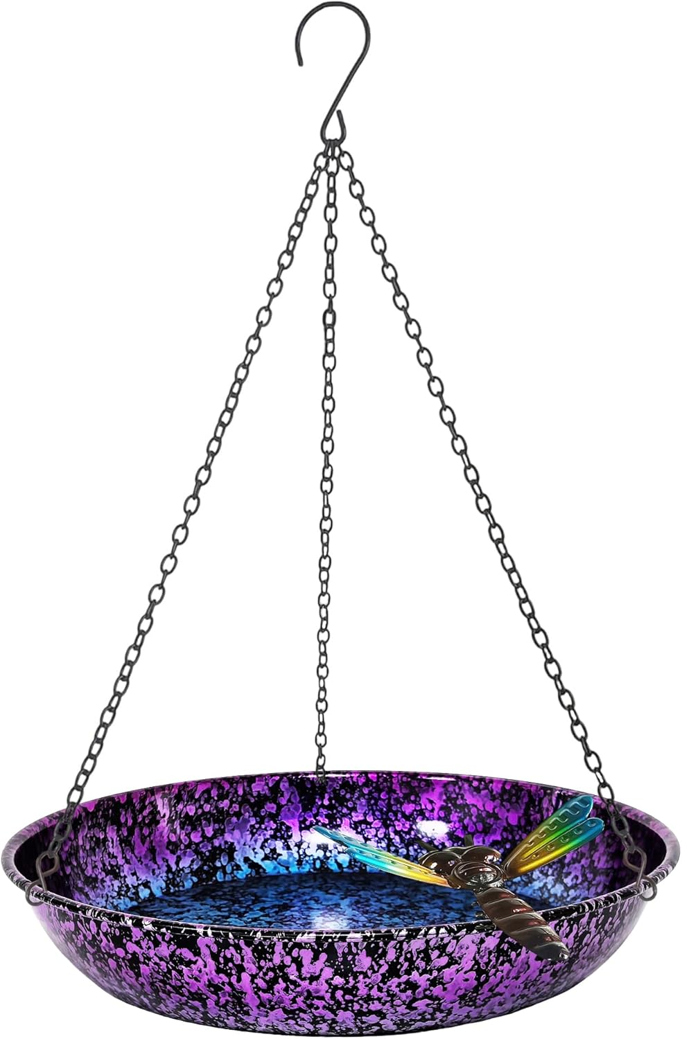 Hanging Bird Bath for Outdoor 11 Inch Colorful Purple&Blue Metal Bird Feeder Birdbath Bowl Mounted Rust-Proof Black Chain Metal Dragonfly Yard Art Garden Decor image number 3