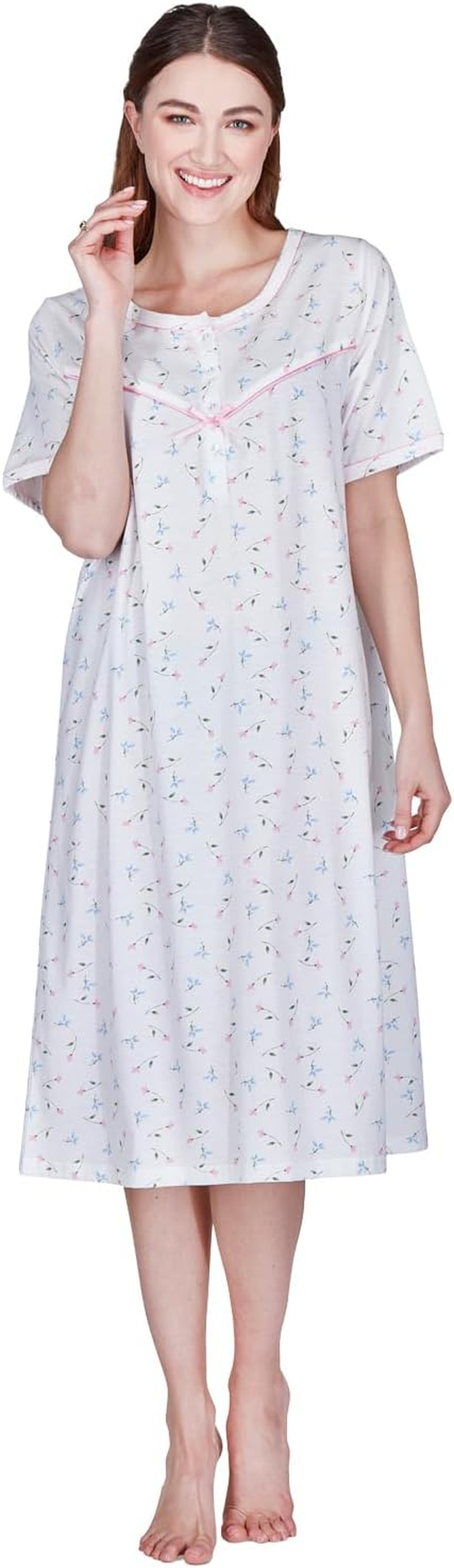 Ladies Cotton Rich Jersey Short Sleeve Floral Nightie Nightdress
