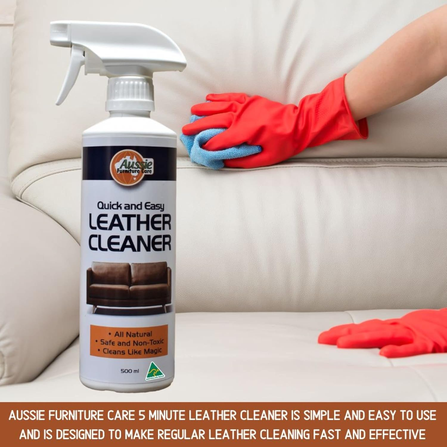 Leather Cleaner by Aussie Furniture Care: the Best Leather Cleaner for Leather Furniture, Car Seats, Apparel and Accessories 500Ml Easy to Use 100% Natural Australian Made image number 6