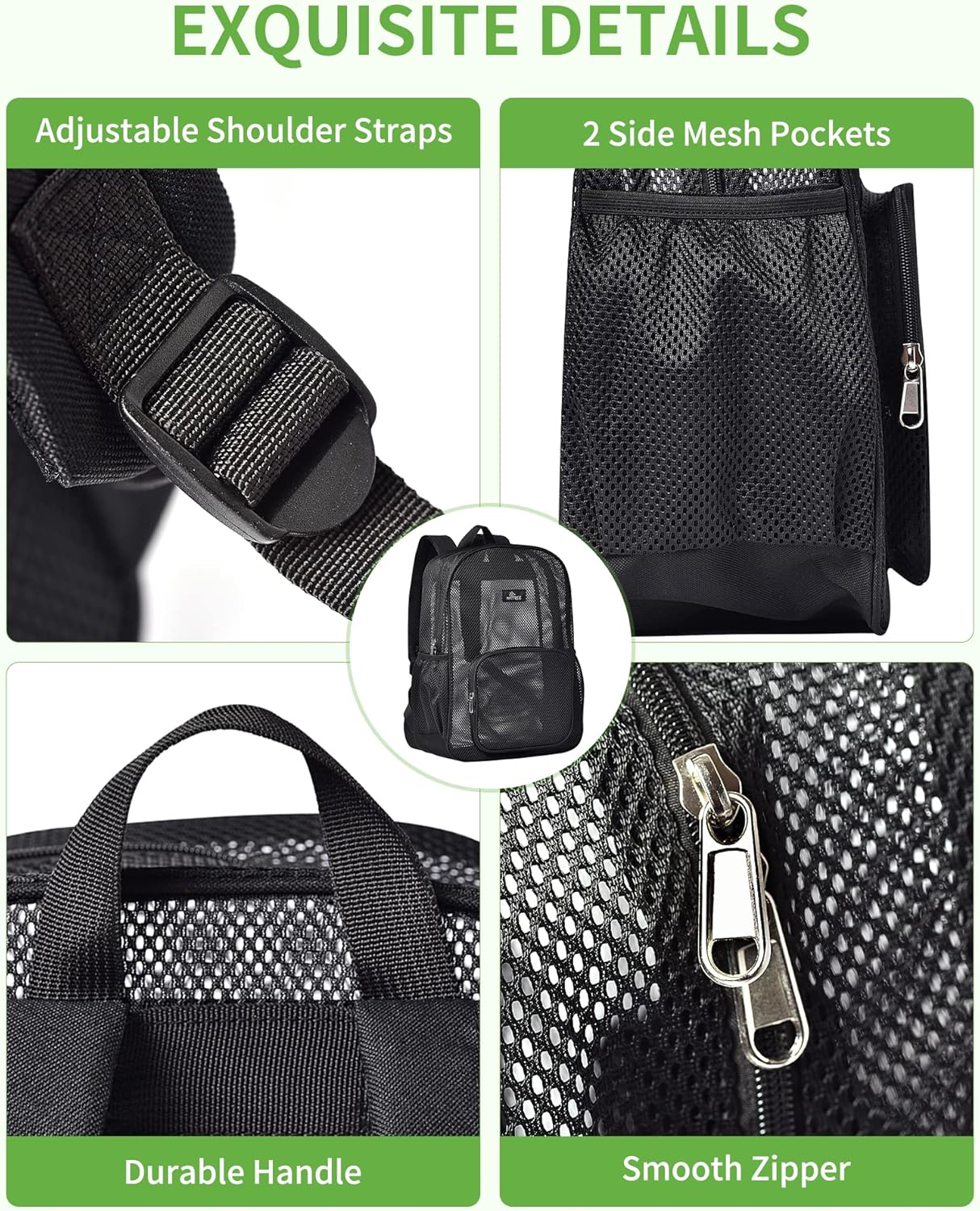 Mini Mesh Backpack, See through Mesh Backpack Small for Commuting, Swimming, Travel, Beach, Outdoor Sports image number 3