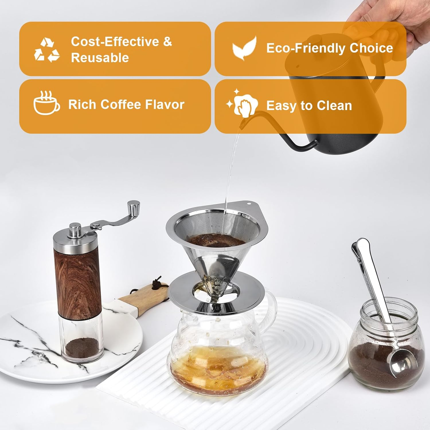 Pour over Coffee Dripper Stainless Steel Reusable Filter Paperless Cone Coffee Maker Dripper for 1-2 Cup, NK-A3 image number 1