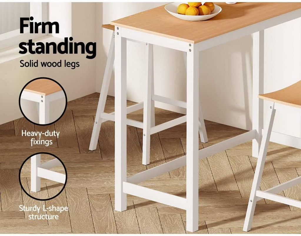 Artiss Bar Table Ari Dining Desk High Solid Wood Kitchen Shelf Wooden White Cafe image number 6