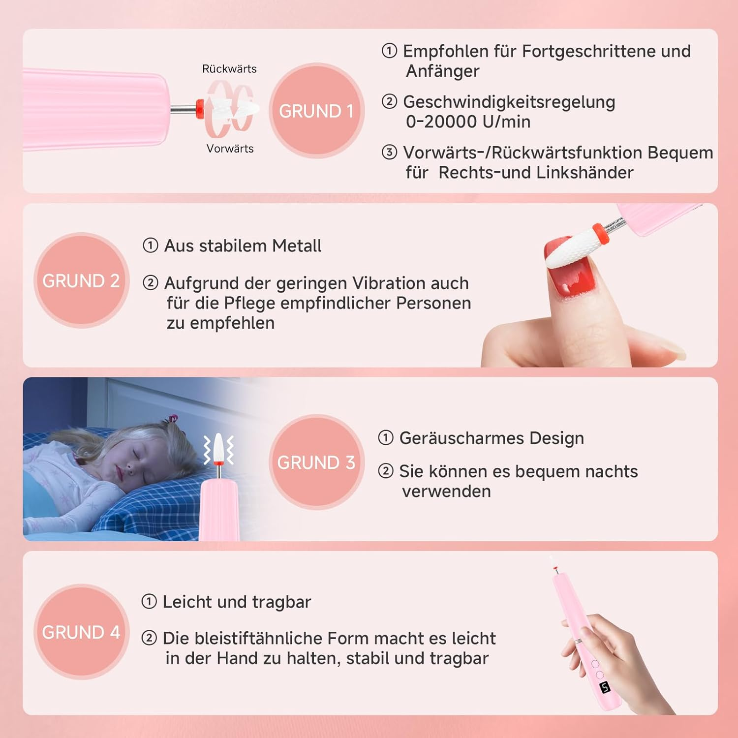 Electric Nail File 12 in 1 - Electric Manicure Kit 20000Rpm, Electric Nail Milling Machine 5-Speed, Acrylic Nails, Gel Nails, Calluses Removal image number 1