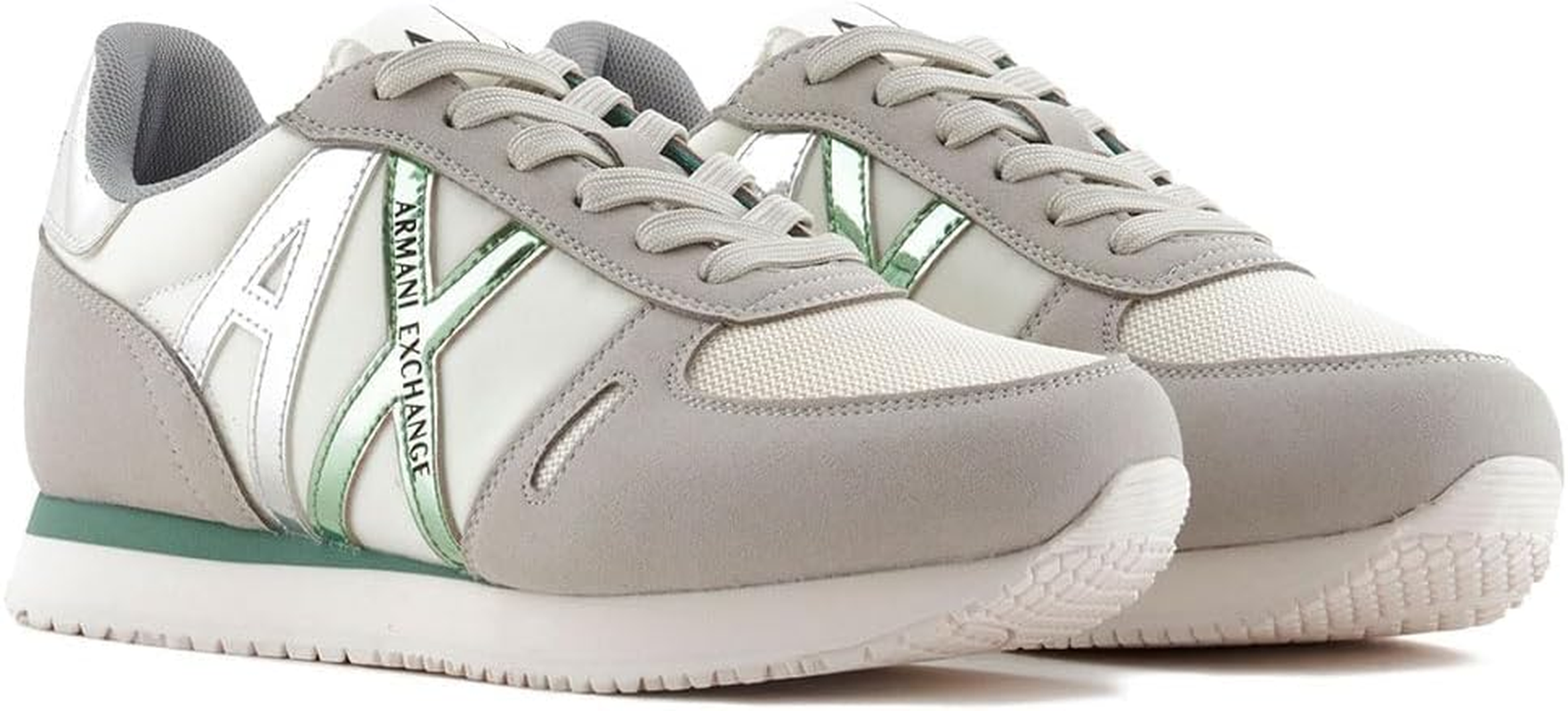 Armani Exchange Women'S Glossy Black Logo, Microfibre Suede Inserts Trainers, Black