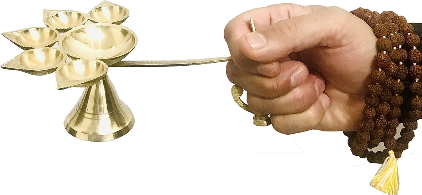 Panch Diya for Pooja Brass Aarti Deepam Navaratri Diya Navratri Pooja Housewarming Diwali Puja Jyot Size- 8 Inch with Handle image number 2