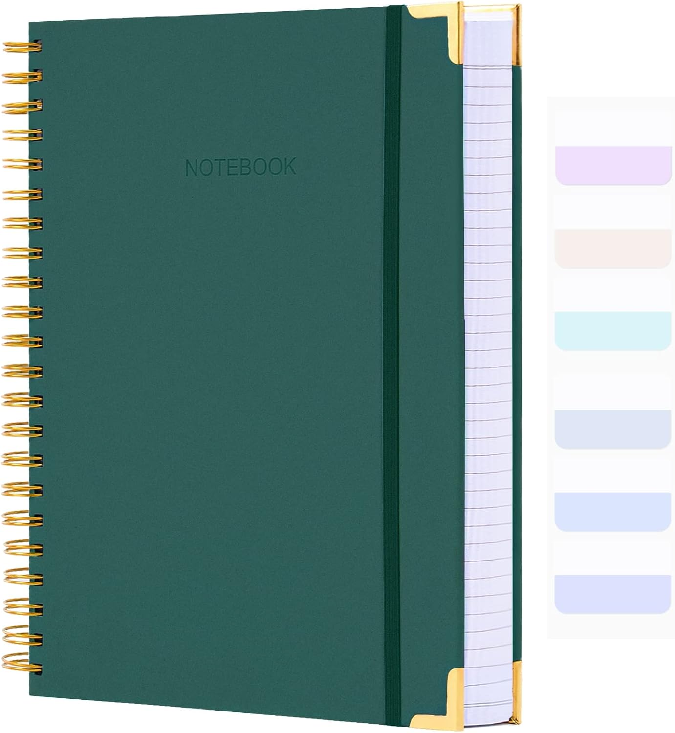 Spiral Notebook, College Ruled Notebook Journal, 8.5&rdquo; X 11&rdquo;, 300 Pages Leather Writing Journal for Women Men, A4 Hardcover Notebook for Work School, 24Pcs Index Tabs, Teal