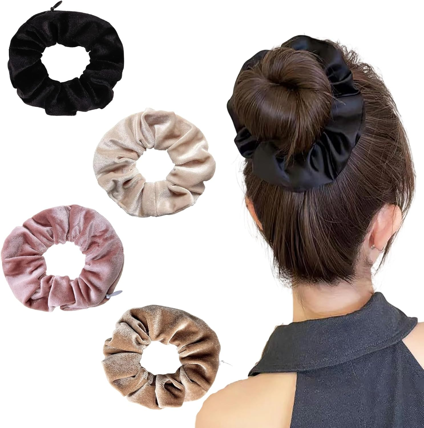 Pack of 4 Scrunchies, Women'S Elastic Hair Bobbles without Marks, Scrunchies Hair Scrunchies Elastic Hair Bands for Girls and Women (Many Colours) image number 3