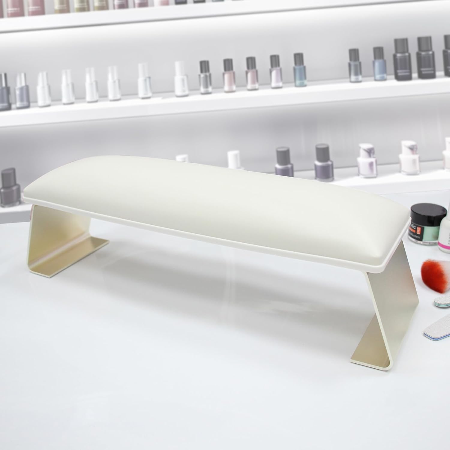 AONOLOVO Erasable Arm Rest for Nails Tech, Luxury Nail Arm Rest White Manicure Hand Rest for Nails Tech with Non-Slip Aluminum Alloy Legs, Cleanable Technology Leather - White image number 2