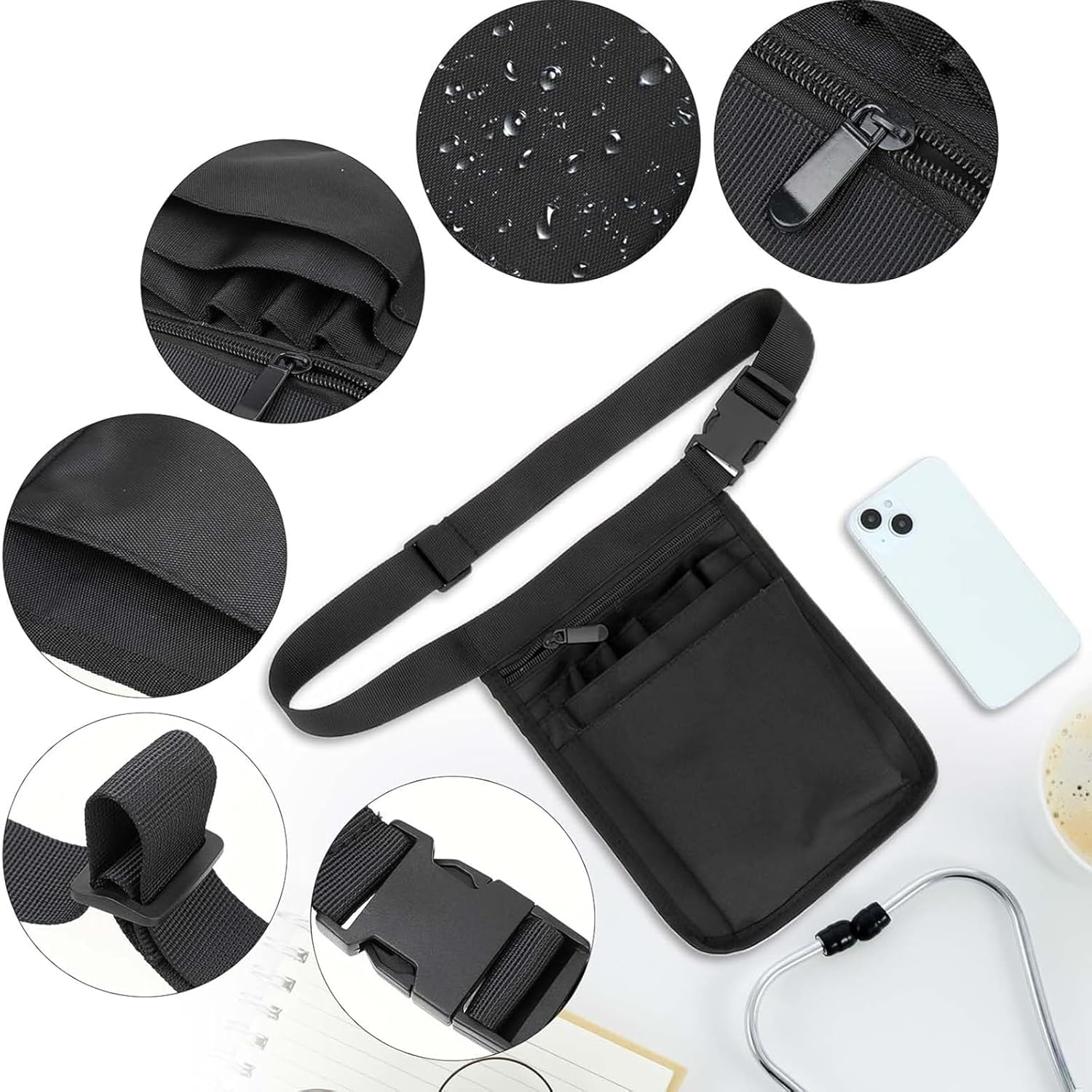 Multi Pocket Nurse Bag, Nurse Fanny Pack Nursing Waist Pouch Multi Pocket Utility Belt Bag Multi Pocket Nurse Bag Organizer Belt for Nurse Pack Pocket Nurse Bag (Black) image number 1