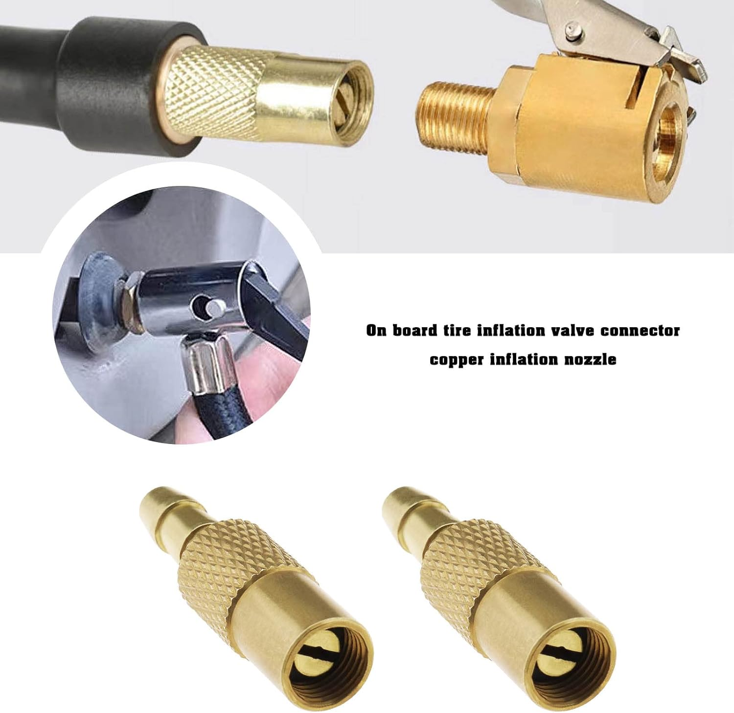 Emagtech 2Pcs Tyre Inflator Valve Connector Replacement Auto Air Pump Chuck Clip Car Clamp Tire Repair Tools Car Accessories Brass image number 2