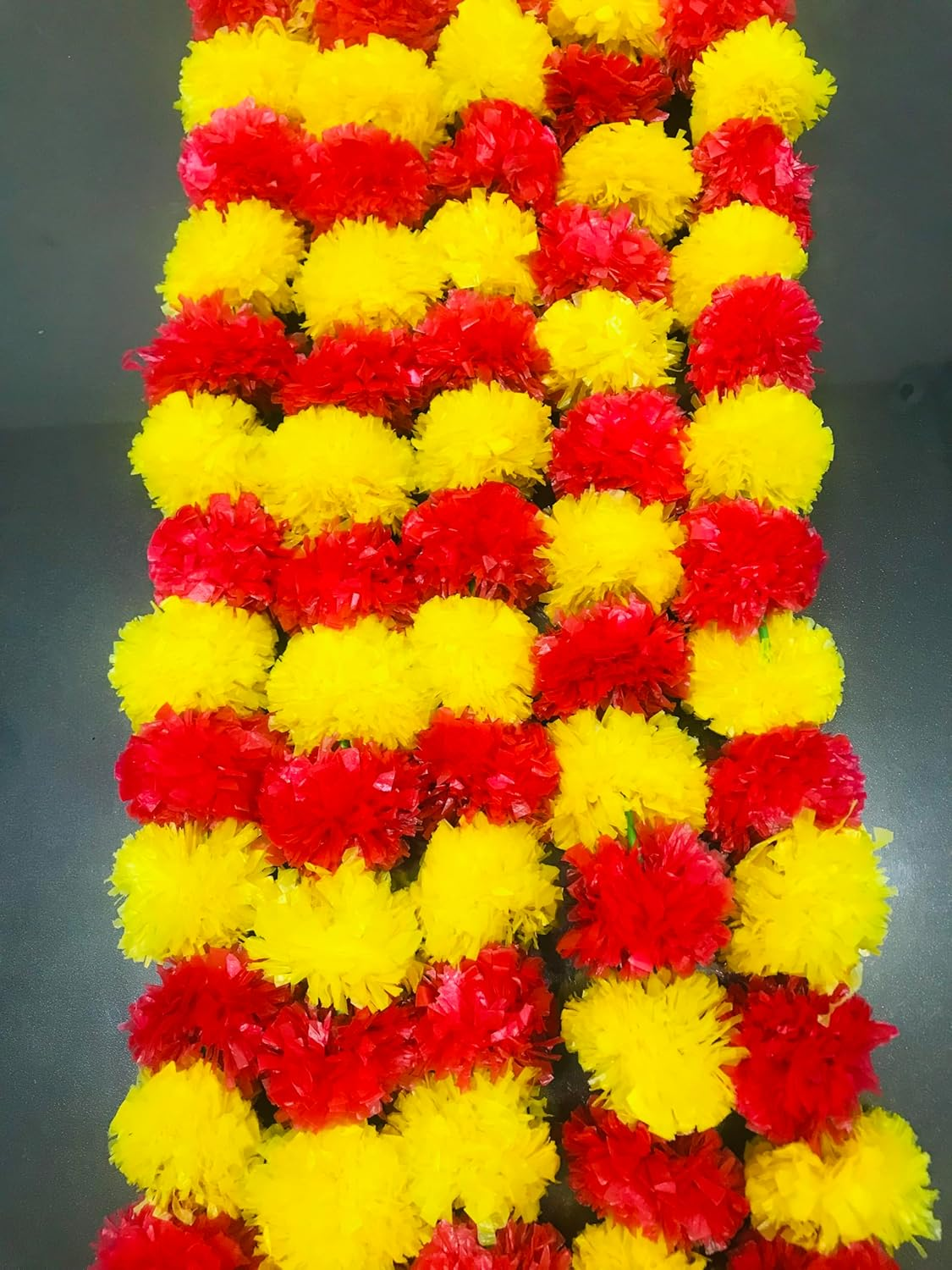 Artificial Flower Marigold Flower Garland 5 String Party Genda Phool Mala 5 Feet Long Each String for Home Diwali Decoration Margenta and Yellow image number 3