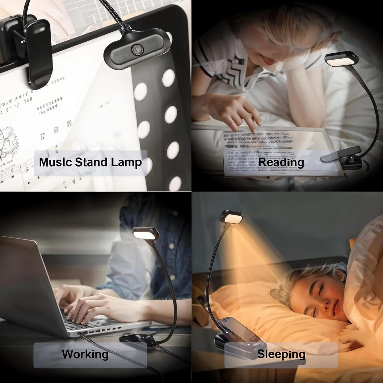 Clip on Book Light,Led Book Light, Rechargeable Reading Light,360&deg; Flexible Book for Reading at Night, Eye Caring 3 Color Temperatures,10 Hrs Runtime for Kids,Bed Tablet image number 5
